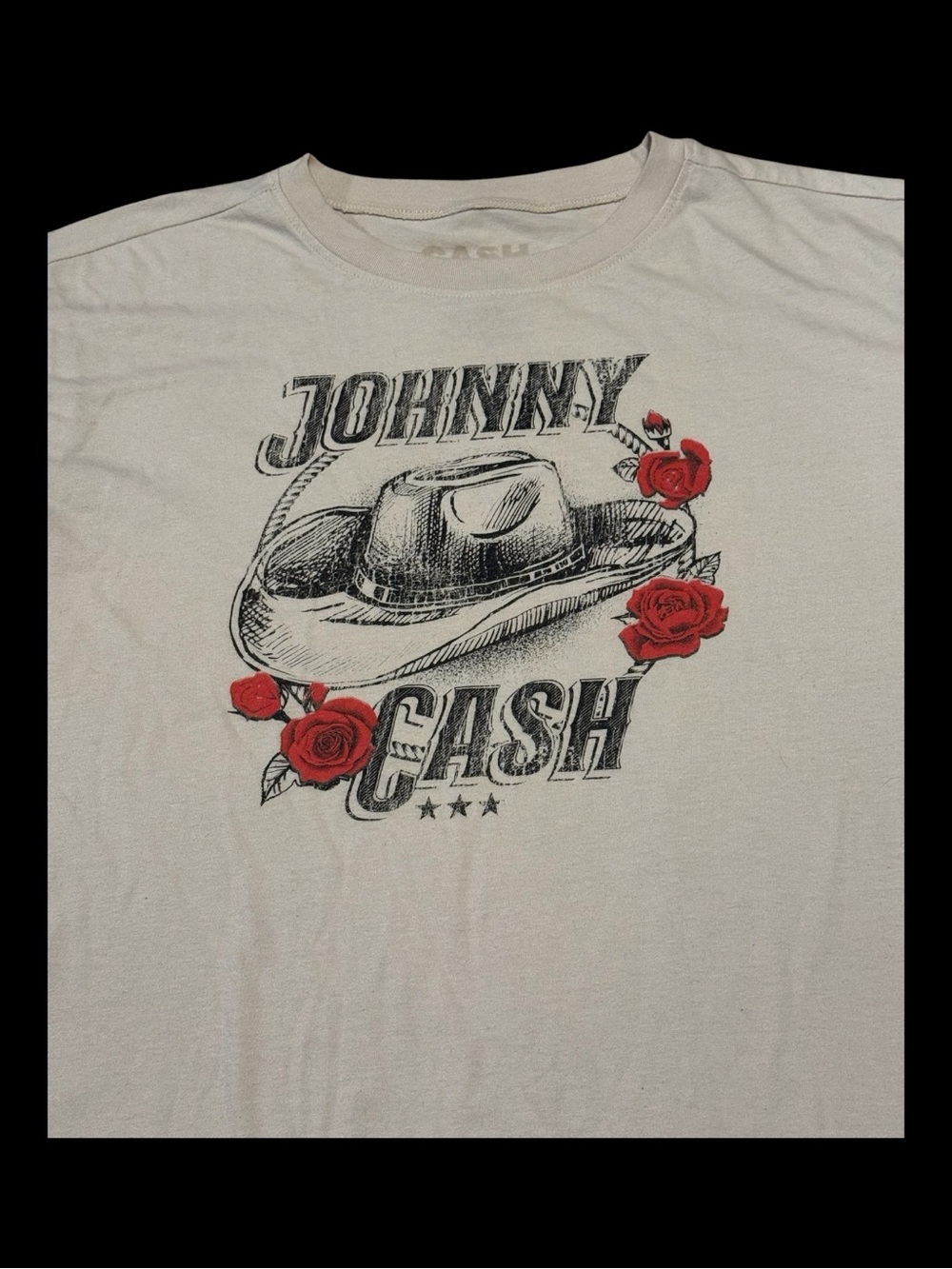 Johnny Cash Graphic Tee with Red Rose Accents